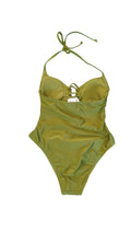 Olive Green Lace up Front One Piece Swimsuit